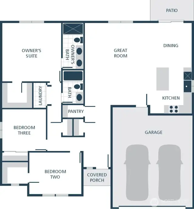 Image is a rendering. Photographs are for illustrative purposes only. Features, finishes, interior/exterior colors, landscaping and floorplan shown may vary from actual homes built.