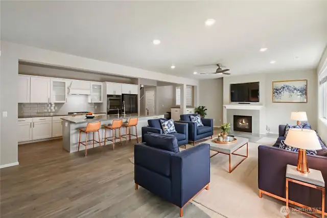 Living room/Dining room combo has been virtually staged.