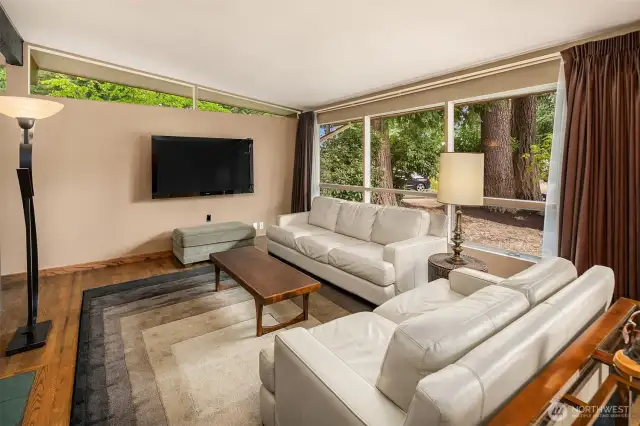 huge picture window with mounted TV (included in the sale)