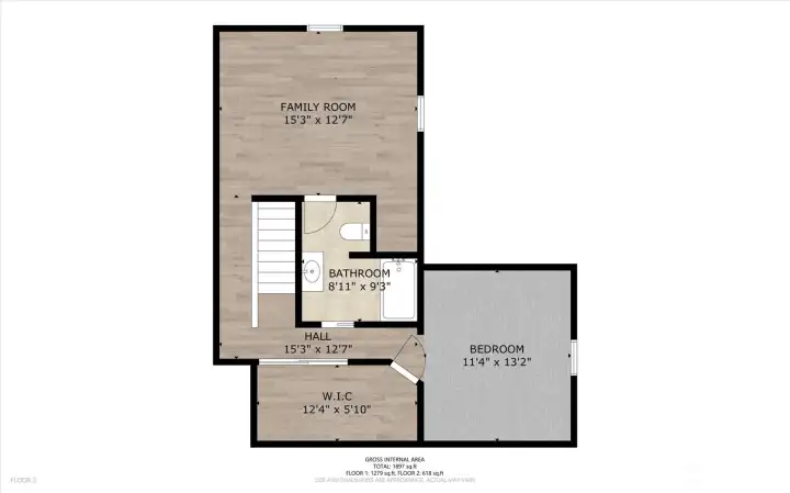 Attic floor plan. Please note that the ceiling height here is around 6'0".
