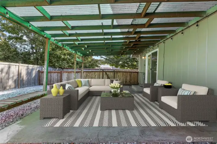 Enjoy the covered patio off the Living Room *Virtually Staged*