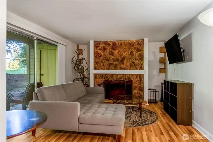 Living Room w Wood Burning Fireplace