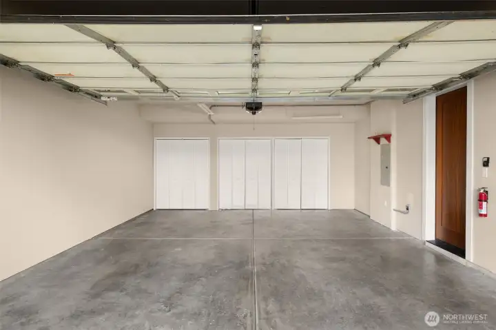 2 car garage is fully finished and has additional storage