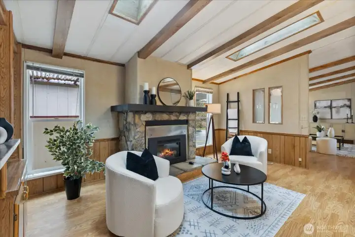 Cozy up by the fire after a long day.