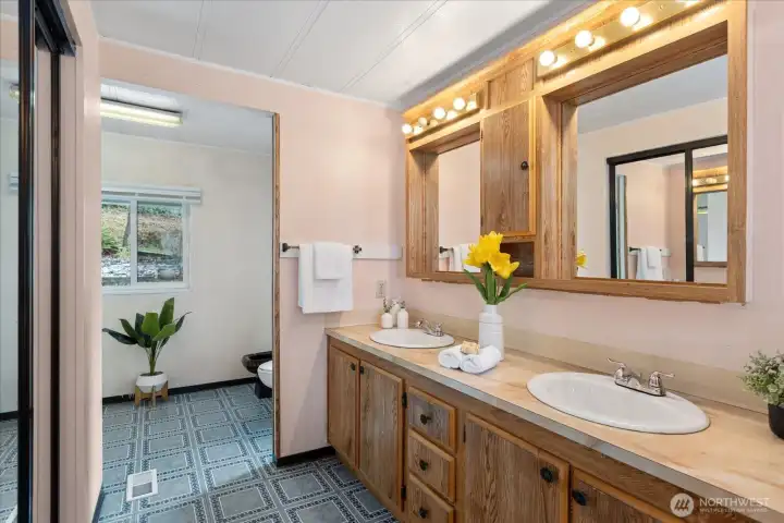 Primary bathroom with double sinks