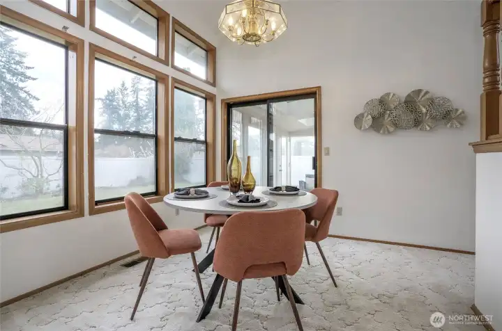 View of dining room with access to the sunroom