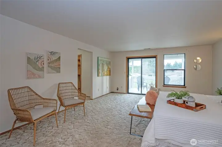 Primary room with sliding door to private deck
