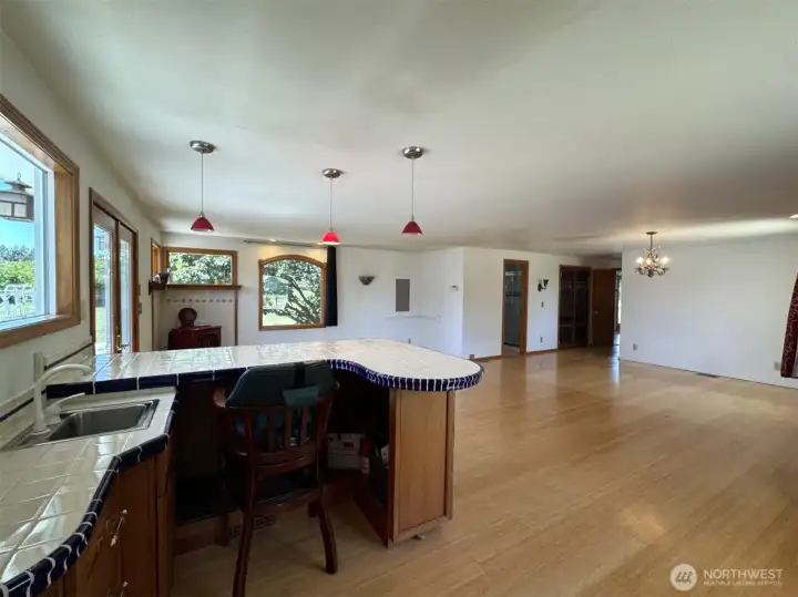 Looking from the turret room into the rec room