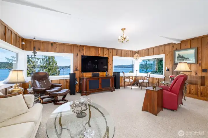 Living Room w/beautiful views of Hood Canal and they Olympic Mountains