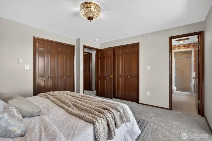 Primary bedroom has two closets. Primary bedroom has two closets.