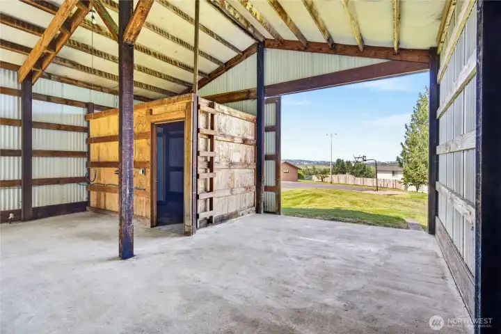 Hay storage —- and a tack room. Hay storage —- and a tack room.