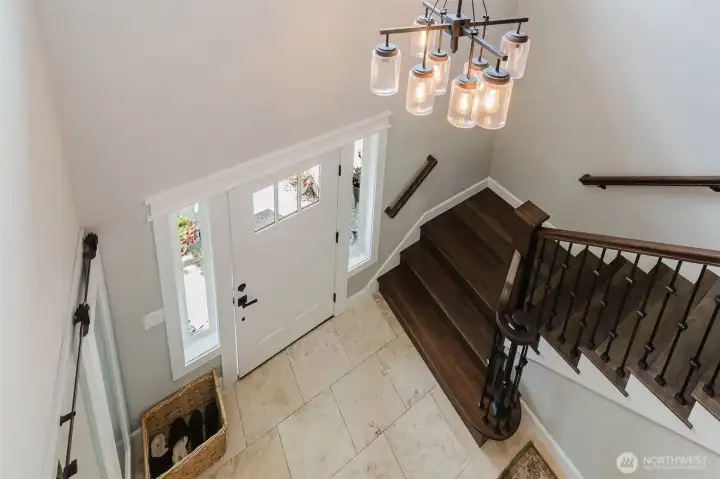 Chandelier and Soaring Ceilings in the Grand Foyer
