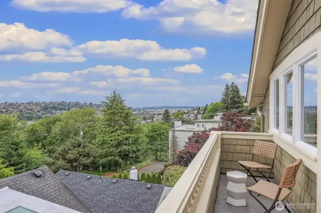 View deck/balcony off primary suite this shot is looking North to Interbay & Ballard.