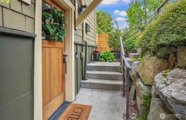 Covered entry to stay dry on rainy days.