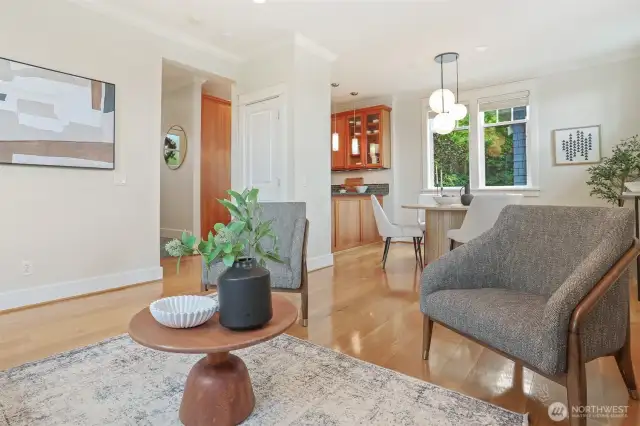 Crown molding, custom mill work recessed & designer lighting.