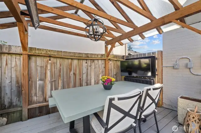 Enjoy outdoor gatherings in the gazebo area with TV.
