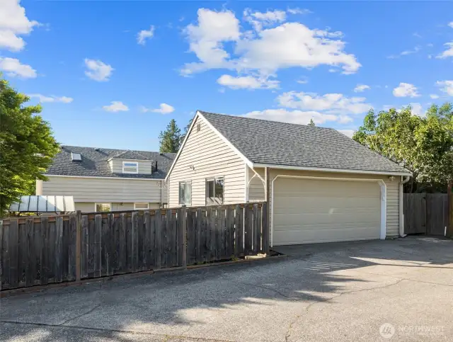 Detached garage off the alley.