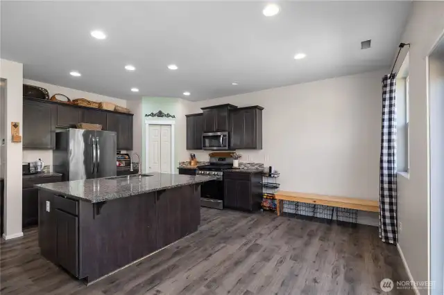 Extra dining space in the kitchen near the sliding glass door.