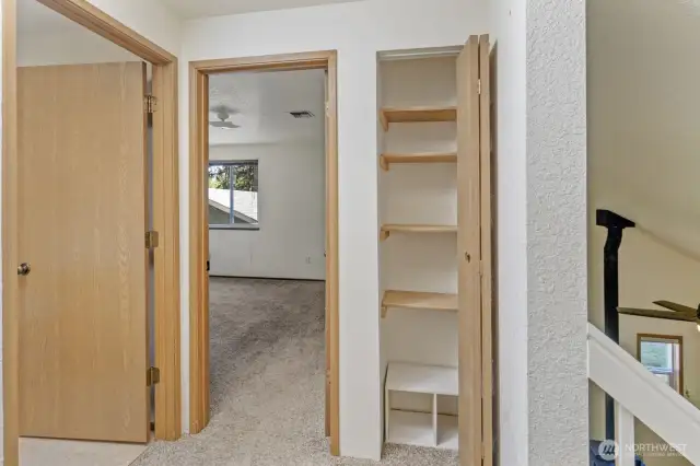 Head up the stairs to three bedrooms and full bathroom.
