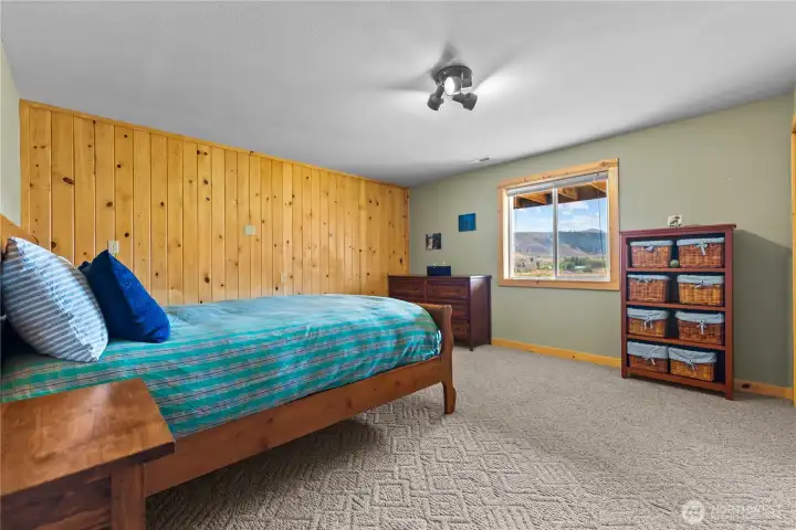 Downstairs bedroom #3 with wood finishes.