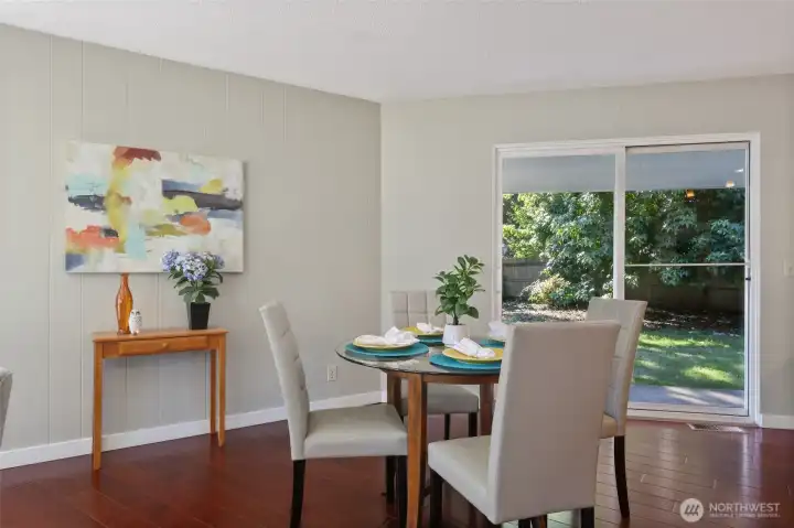 Dining area with patio door to wrap around deck.