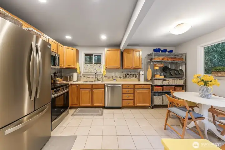 The range and dishwasher are new, not blue.