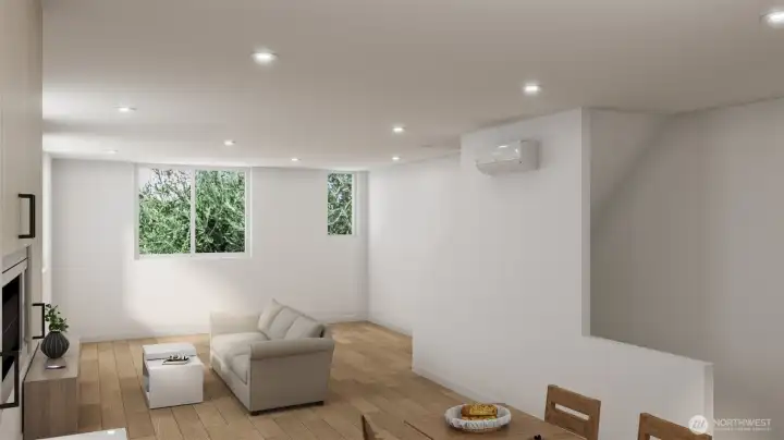 Secondary living space or den area, perfect for a home office setup. (these are digital rendering, not represented of the actual home, materials & finishes subject to change)