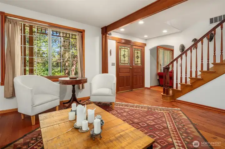Classic PNW design with extra thick reclaimed fir floors and fir trim throughout. Perfect floor plan for today's lifestyles with plenty of gathering spaces.