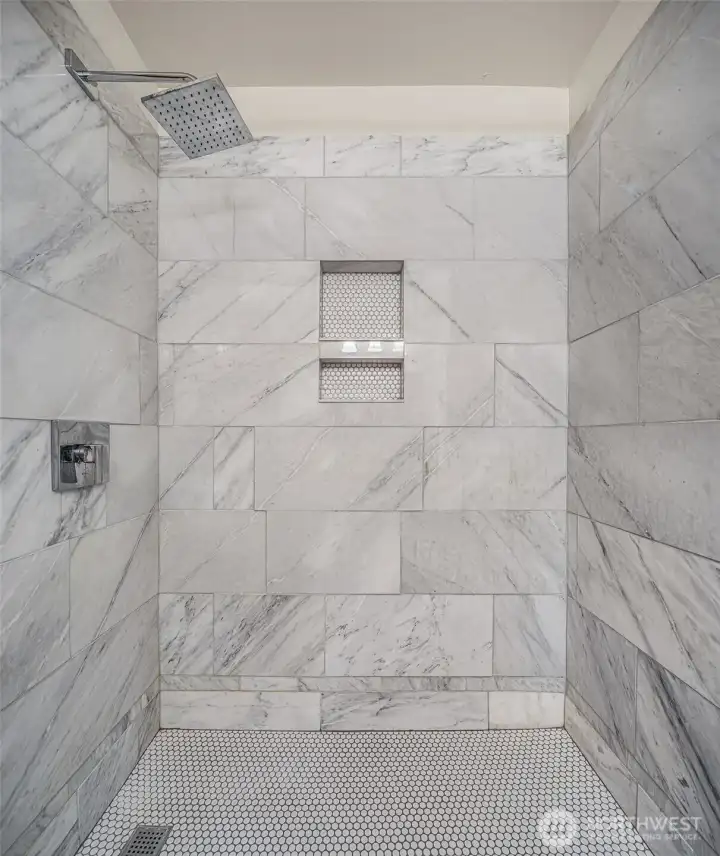 Custom marble tiled showe