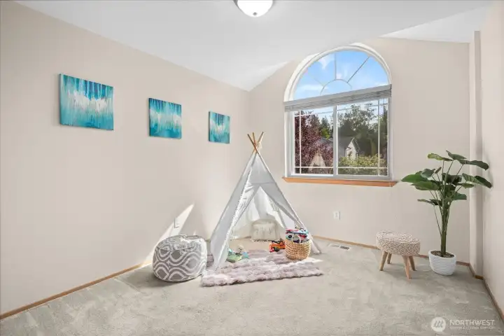 2nd of the 3 bedrooms has vaulted ceiling and east facing window
