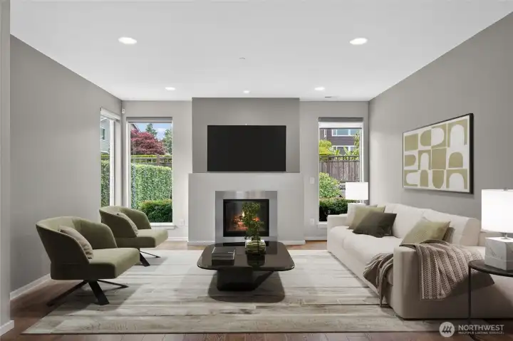 Virtually staged. Spacious living room designed for gathering and relaxation.