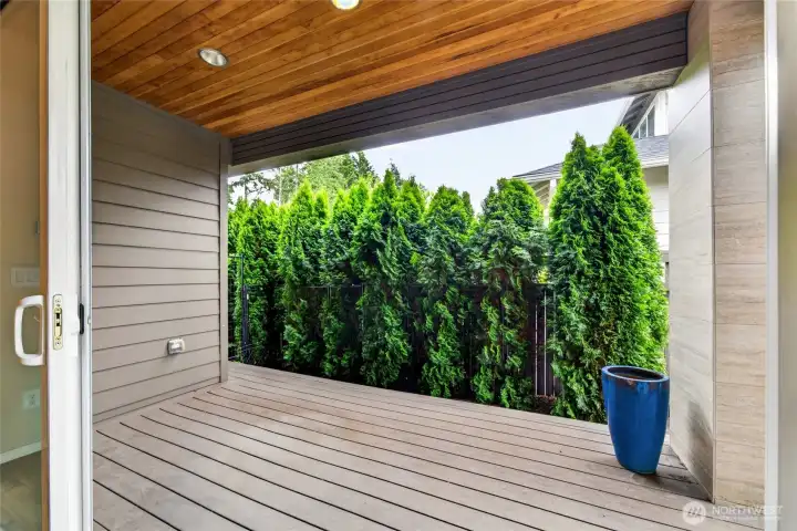 Private covered deck off the dining room for extended outdoor enjoyment.