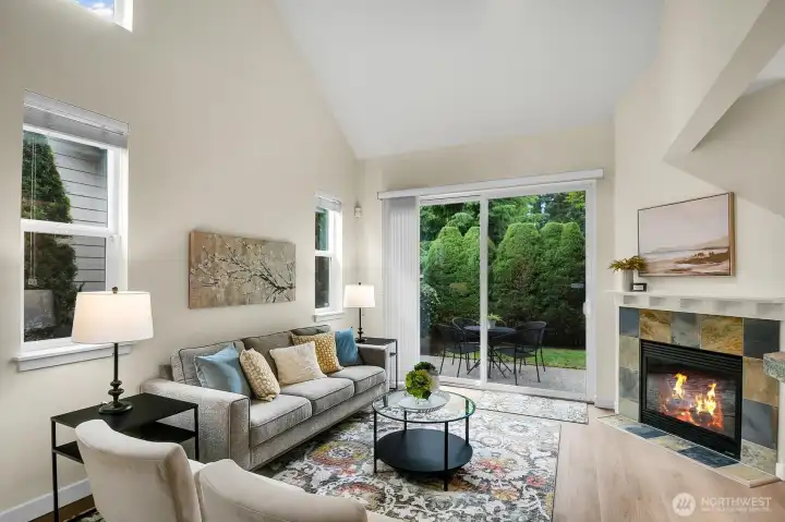Sliding glass doors provide seamless access to the private patio and backyard, perfect for relaxing, entertaining, and enjoying the outdoors. Sliding glass doors provide seamless access to the private patio and backyard, perfect for relaxing, entertaining, and enjoying the outdoors.