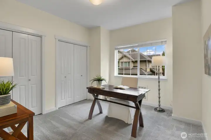 The bright and roomy second bedroom easily adapts to your needs, whether as a guest room, office, or creative workspace. The bright and roomy second bedroom easily adapts to your needs, whether as a guest room, office, or creative workspace.