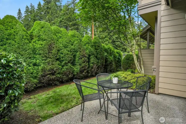Step through the sliding glass doors to a generous patio surrounded by privacy, creating the perfect outdoor escape. Step through the sliding glass doors to a generous patio surrounded by privacy, creating the perfect outdoor escape.