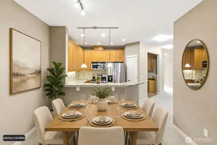 Virtually Staged Formal dining room offers built in buffet