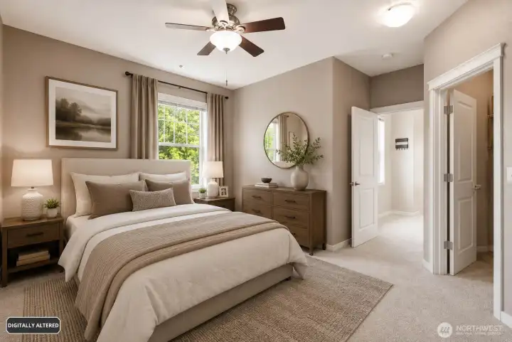 Virtually Staged Guest bedroom en-suite#1 w/attached Bathroom