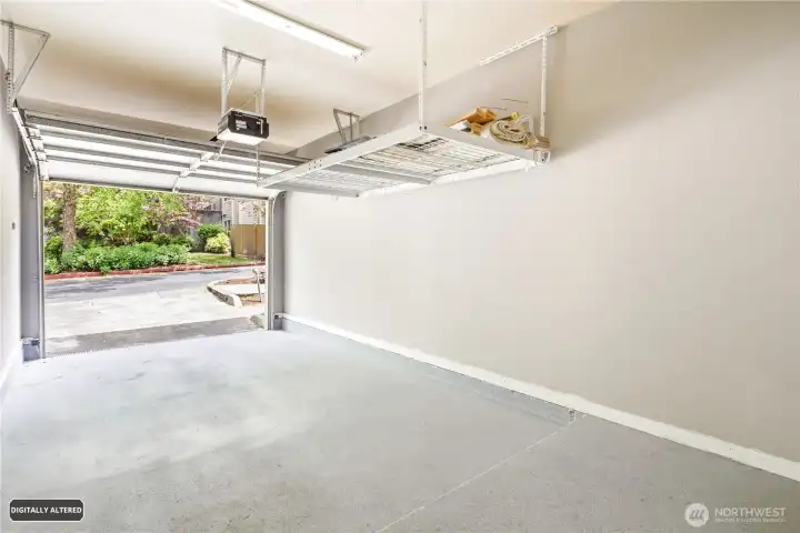 Garage with roof shelves