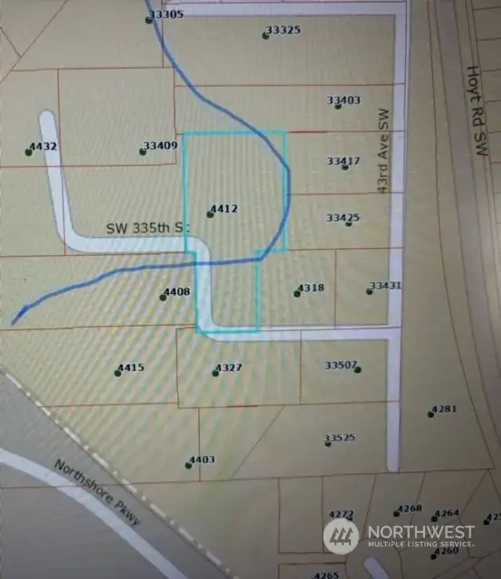 approximate view of where the creek runs through the properties