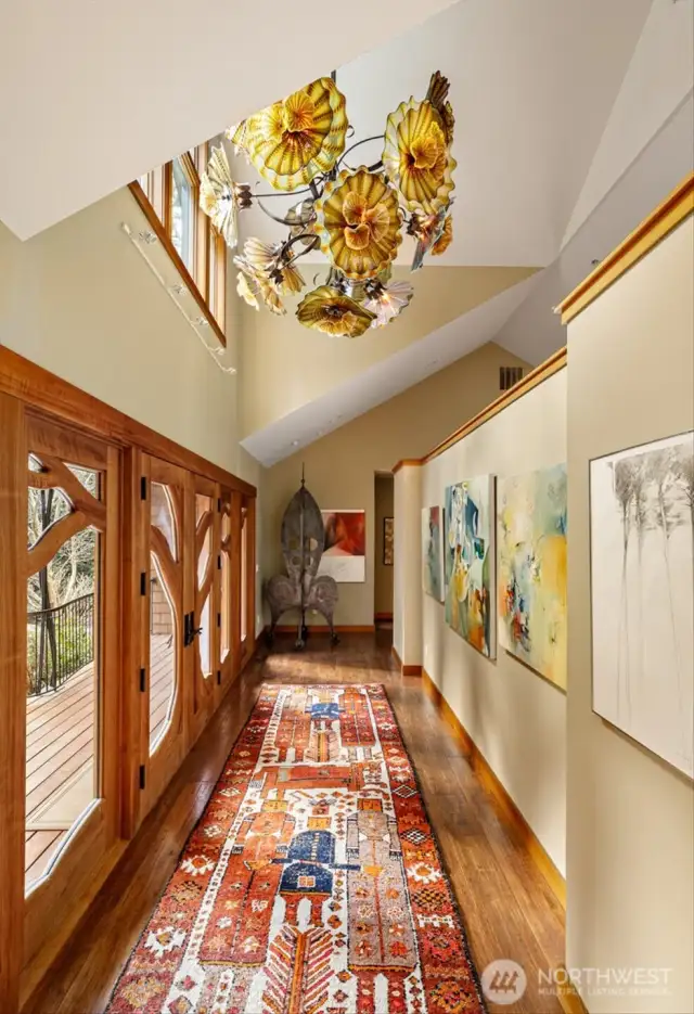 Hand blown glass chandelier