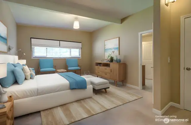 Primary bedroom, virtually staged