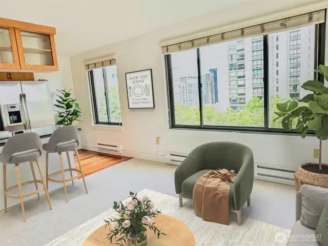 City view by the Living room and Kitchen