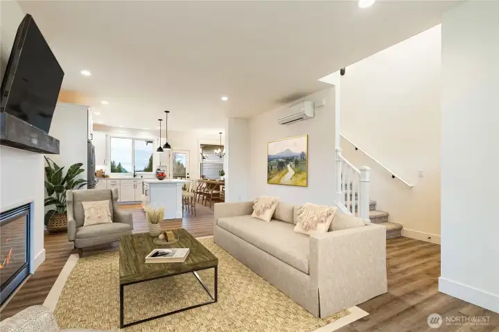 Digitally staged living room