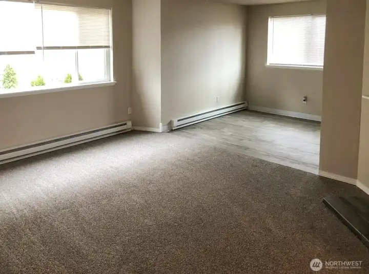 Unit 1 - wall to wall carpet, laminate flooring, neutral colored paint recently applied, each unit also has there own washer and dryer along with a wood burning fireplace.