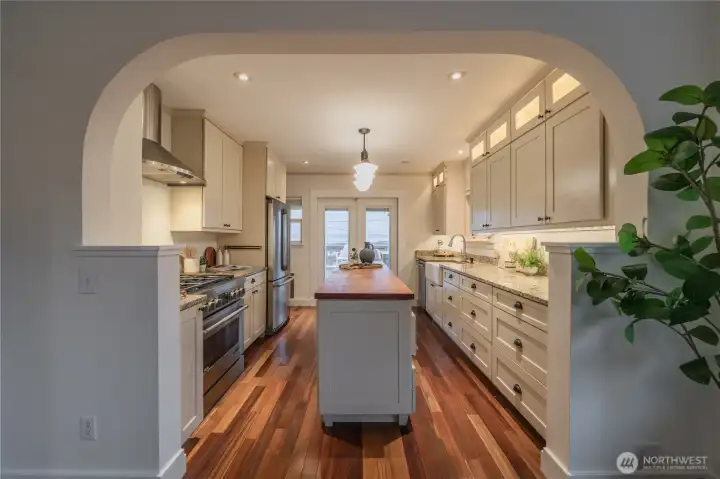 Updated kitchen featuring high-end stainless steel appliances.