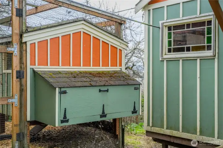 Chicken coop and garden shed.