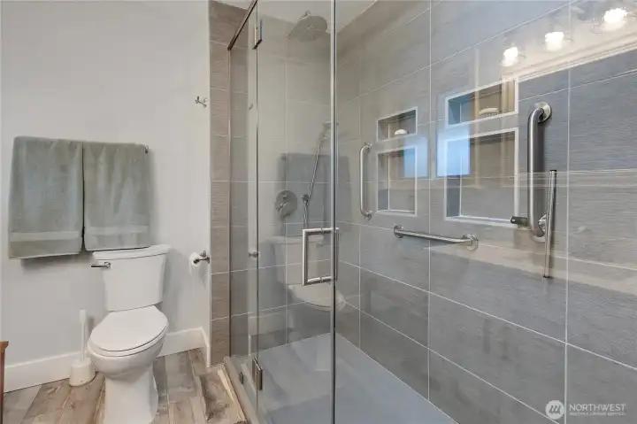 The two person shower with dual shower heads is to die for!