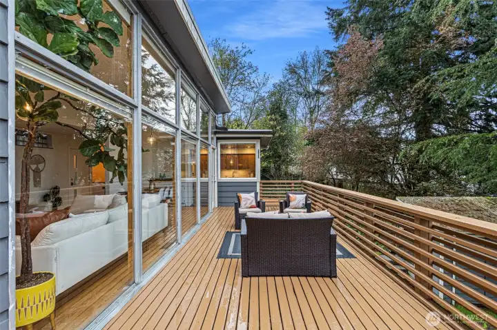 Large, newly painted deck.