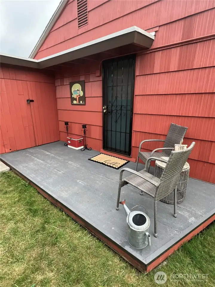 The attached shed/shop is equipped with lighting and a GFCI outlet.