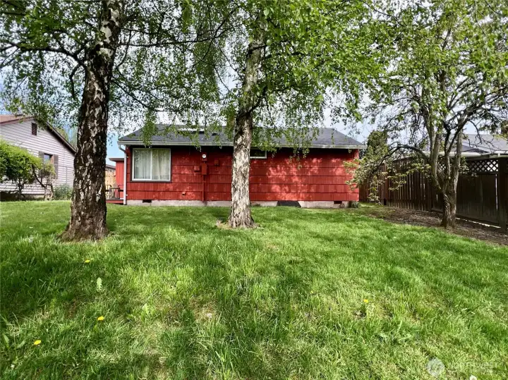 Currently a low maintanance yard, there is a lot of space back here.